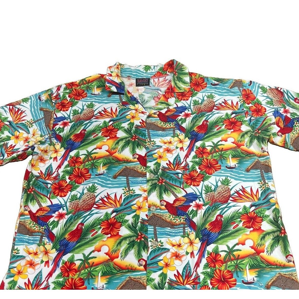 Krazy Klothes Mens Hawaiian Shirt L/XL Floral Parrots Tiki Pineapple USA Vintage